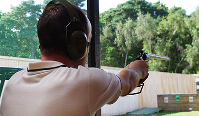Pistol shooting on Melville range at Bisley